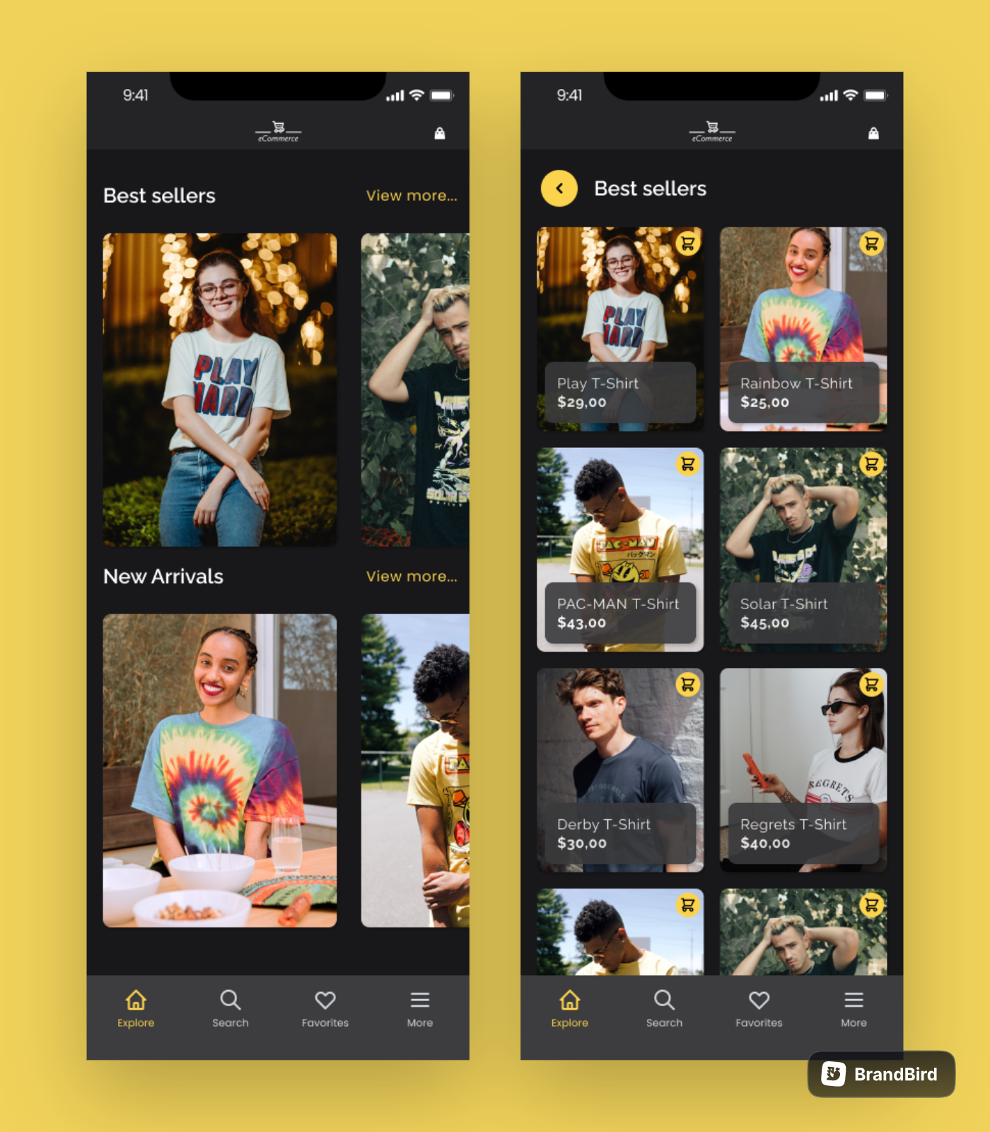 Home screen with carousels to display different products