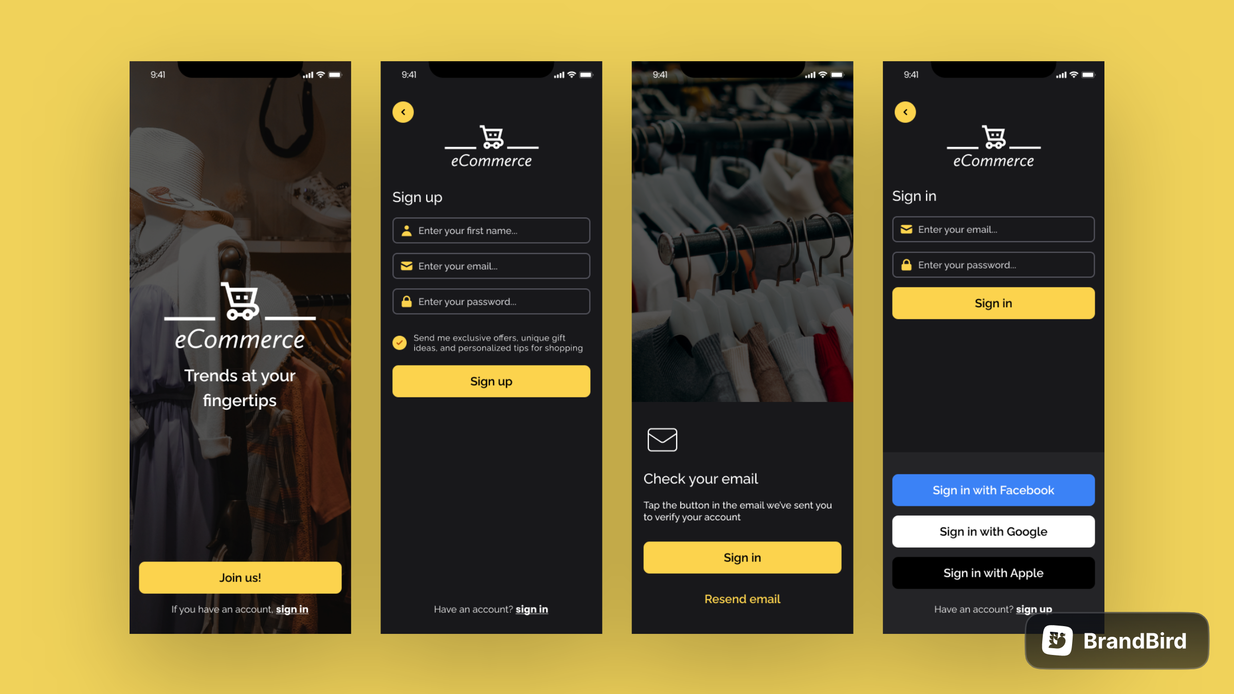 Onboarding, Sign in, Sign up flow