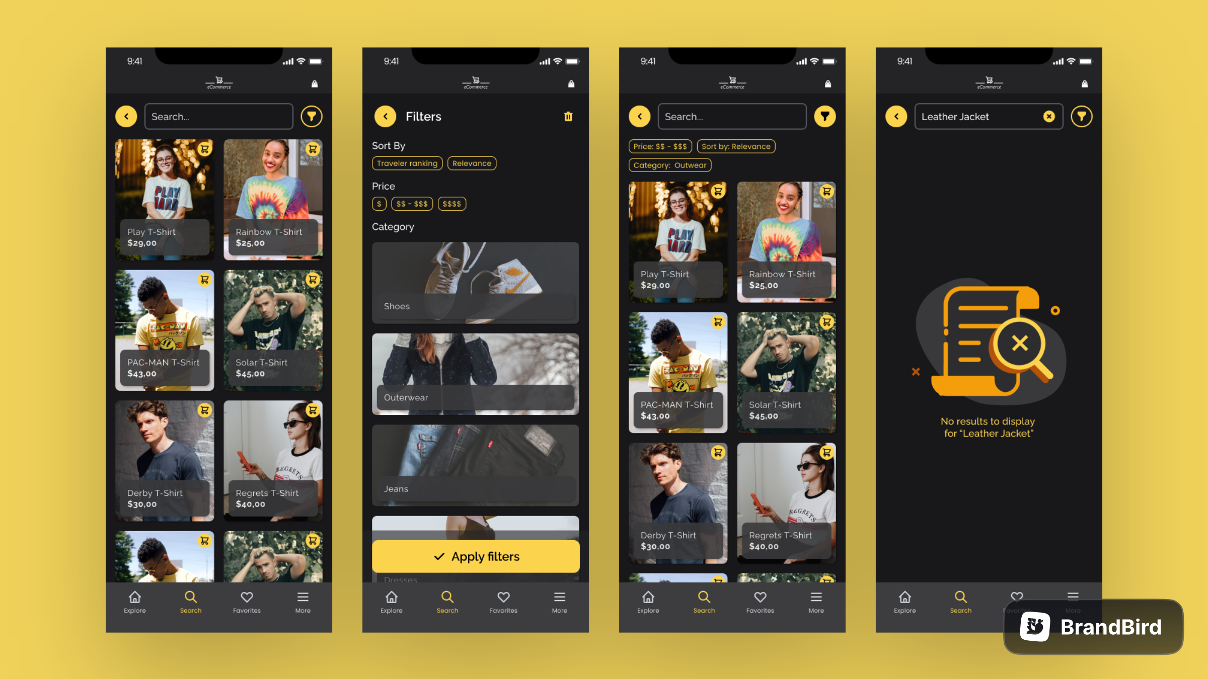 Search screen with filter functionality